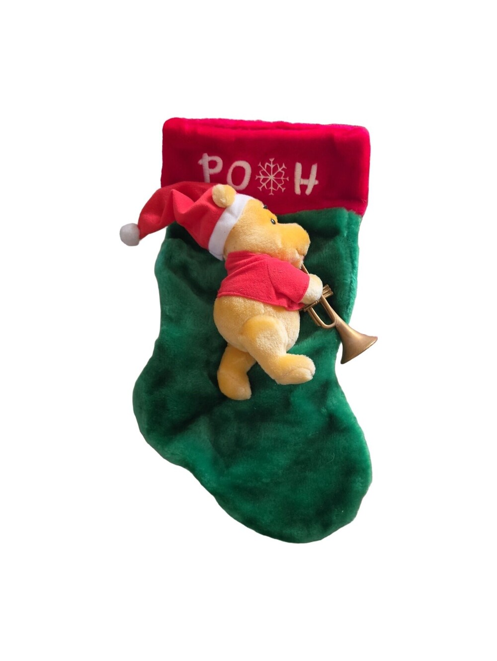 Santa's Best Disney Winnie the Pooh Christmas Stocking Plush Trumpet - Used